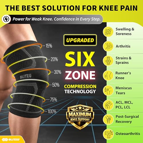 Knee Brace for Meniscus Tear 2 Pack, Knee Compression Sleeve for Men and Women, Knee Support for Arthritis, Swelling, Infl...