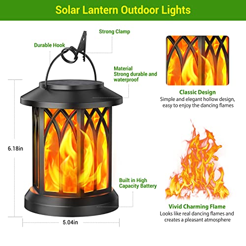 KOOPER 4 Pack Solar Lantern Outdoor Lights, Upgraded Flickering Flame Solar Lanterns Lights Outdoor Waterproof, Hanging La...