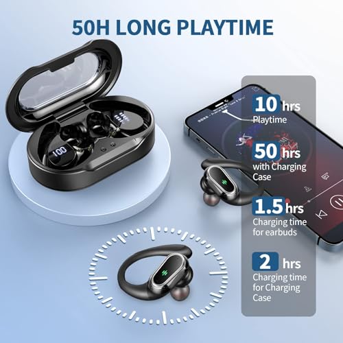 Wireless Earbuds, 2026 Bluetooth 5.4 Headphones Sport, 50Hrs HiFi Stereo Deep Bass Over-Ear buds with ENC Noise Cancelling...