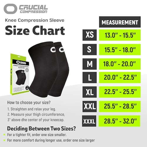 Crucial Compression Knee Sleeve (1 Pair) - Best Knee Braces for Knee Pain for Men & Women - Non-Slip Knee Support for Runn...