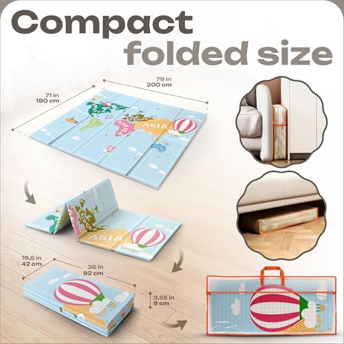 Baby Play Mat 79 x 71 Inch, Extra Large Foldable Play Mats for Babies and Toddlers, Foam Play Mat for Floor Travel Bag