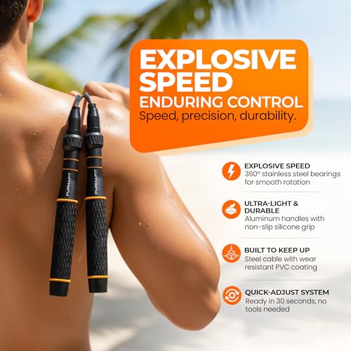 LYRA Adjustable Speed Jump Rope – 360° Ball Bearings, Steel Cable & Aluminum Handles – Fast Double Unders for CrossFit, HI...