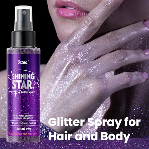Brzeaf Waterproof Glitter Spray, Christmas Glitter Spray for Hair and Body, Long-Lasting & Quick-Drying, Shiny Glitter Hai...