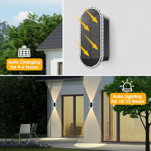 Solar Fence Lights Outdoor - 3000/4000/6000K 3 Modes, IP65 Waterproof Fence Lights Solar Powered, Up & Down Lighting Solar...