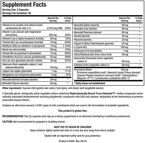 Biotics Research Bio Immunozyme Forte Multivitamin/Mineral to Support Normal, Healthy Immune Function, Echinacea, Cayenne Pepper, Lactobacillus acidophilus, Probiotics, Amino Acids 90 Capsules