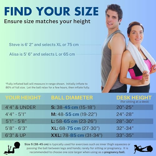 ProBody Pilates Exercise Ball - Multiple Sizes Gym Grade Balance Ball for Fitness, Yoga, Workout, Pregnancy & Physical The...