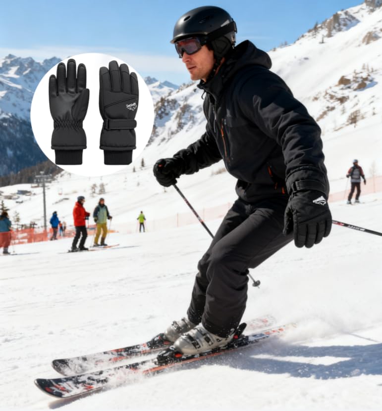 CaySep Winter Ski Gloves for Men-Anti-Slip Windproof Water-Resistant Warm Touchscreen Cycling Gloves for Cold Weather Outdoor