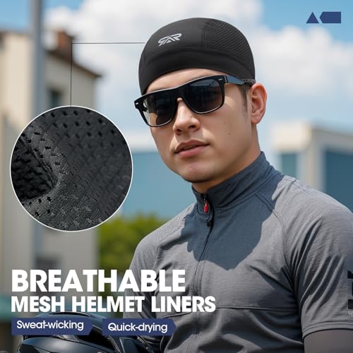 SUNMECI 2 Pcs Cooling Breathable Mesh Skull Cap for Men Women Lightweight Quick Dry Cycling Moto Helmet Hard Hat Liner