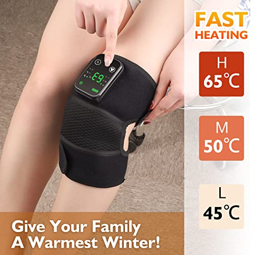 Heated Knee Massager with Heat, Cordless Knee Heating Wrap for Knee Pain Relief, FSA Eligible, 3 Heat & 3 Massage Levels, ...