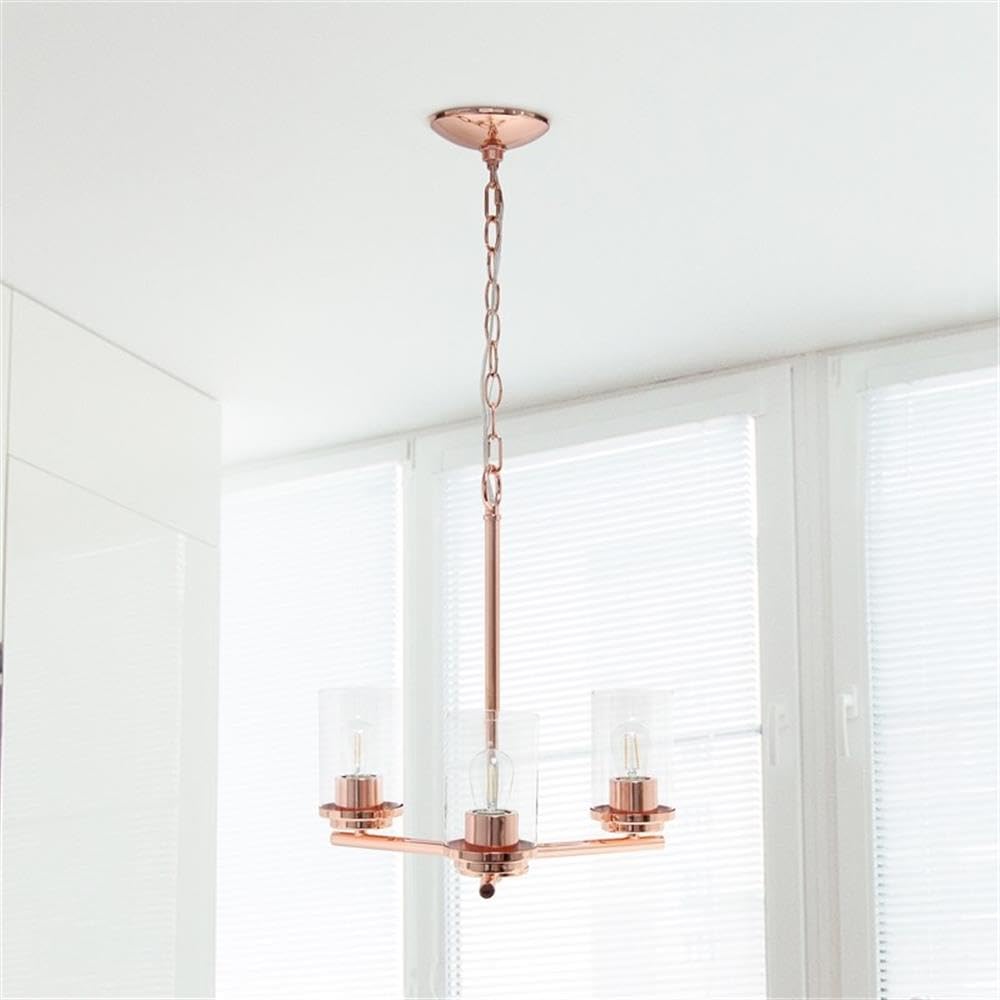 LALIA HOME 3-Light Pendant Chandelier, 15in Glass & Metal, Rose Gold, Model LHP-3012, Ideal for Kitchen, Foyer, Living Room