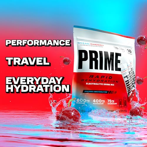 Prime Rapid Rehydration Electrolyte Powder Sticks, Ocean Cherry, Sugar Free Hydration Drink Mix with Sodium, Potassium, Ma...