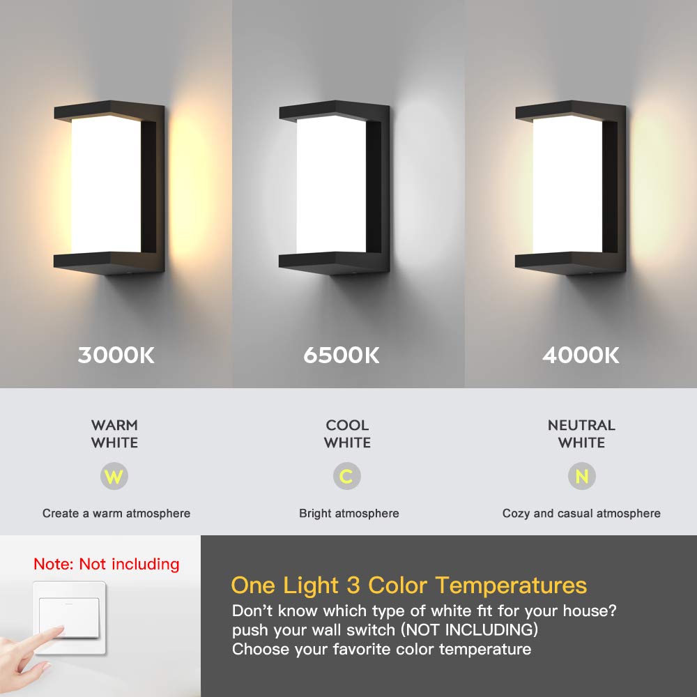 Sytmhoe Modern Outdoor Wall Light, 24W LED, 3 Color Options, Matte Black, IP65 Waterproof, Concave Design