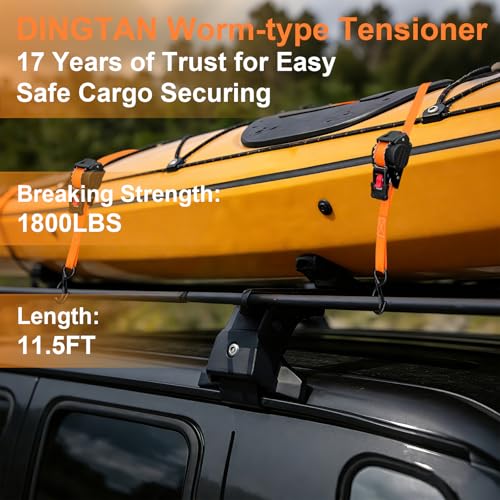 Retractable Ratchet Straps (2-Pack) - 1'' x 11.5' (1,800lb Break Strength) - Heavy Duty Auto Self Retracting Tie Down Stra...