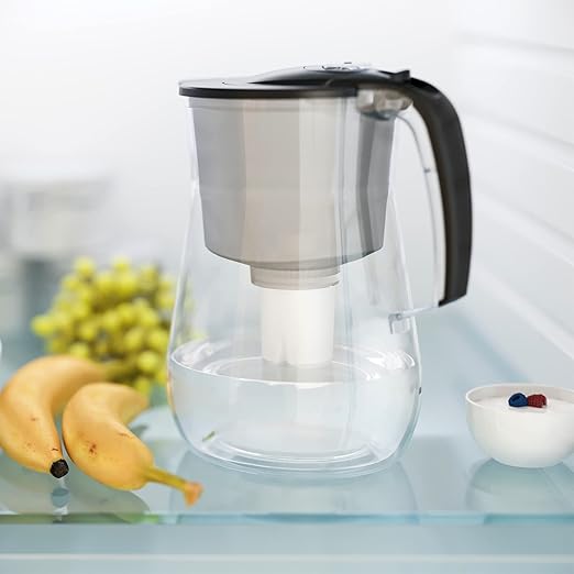 AQUAPHOR Opal 12 Cup Premium Water Filter Pitcher Black, includes 1 x B15 Filter. Countertop Design, with Easy Fill flip top lid, Reduces limescale & Chlorine