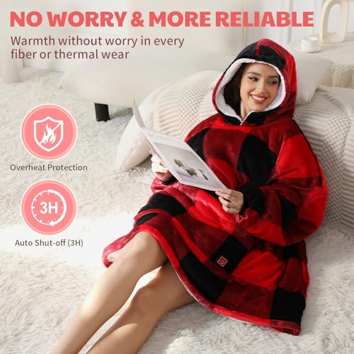 Askyli Wearable Heated Blanket Hoodie, Oversize Portable USB Heated Hooded Blanket 3 Heat Level, Overheat Protection Elect...