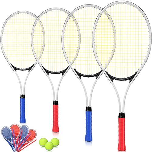 Motionchic 4 Pcs Tennis Rackets for Adult Recreational 4 Players 27" Tennis Racquet Lightweight Tennis Racket with 3 Tenni...