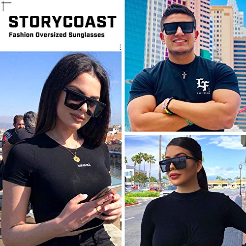 STORYCOAST Square Sunglasses for Women Men Fashion Big Frame Flat Top Sun Glasses Mirror Lens