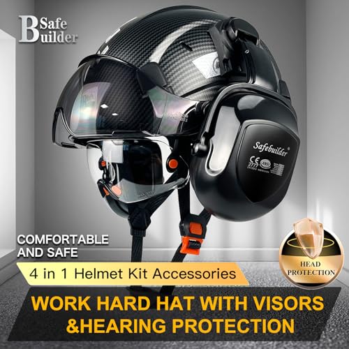 SAFEBUILDER Safety Helmet With Goggles Ear Muffs Work at Hight Carbon Fiber Abs Hard Hats For Industrial Construction Head...