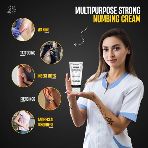 6 Hours Tattoo Numbing Cream (2oz/ 60ml), Maximum Strength Painless Tattoo Numbing Cream, Numbing Cream for Tattoos Extra Strength with 5x Numbing, Emu Oil and Arnica. 2oz/ 60ml