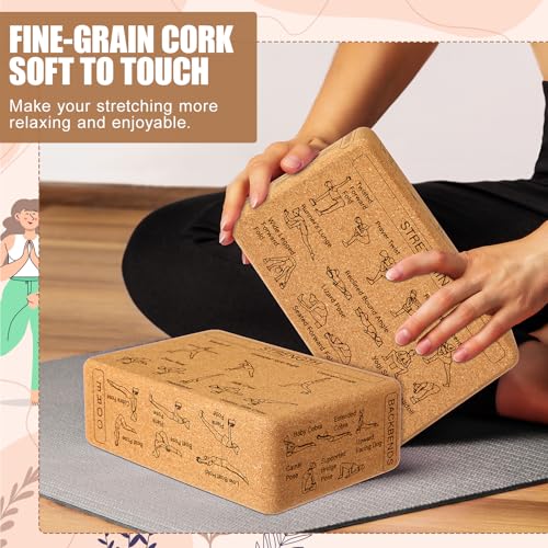 Halloscume Cork Yoga Blocks 2 Pack Yoga Poses Teaching Cork Blocks, Suitable Poses for Beginners and Experts High Density ...