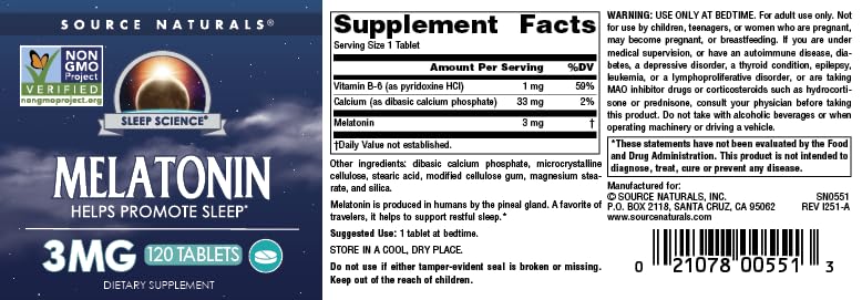 Source Naturals Sleep Science Melatonin* - 3 mg, 60 Time Released Tablets