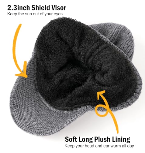 Wmcaps Winter Beanie with Brim and Ear Flaps, Outdoor Warm Fleece Lined Knit Hat Stocking Caps for Men Women