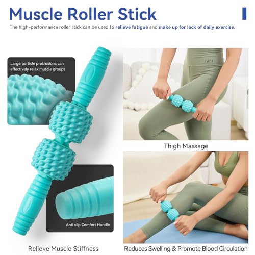 5 in 1 Foam Roller Set - Back Roller Foam, Massage Roller Stick, Massage Ball, Resistance Band for Physical Therapy & Deep...