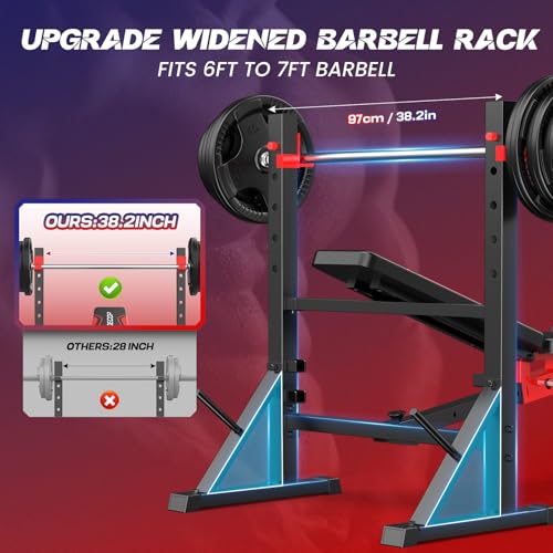 OPPSDECOR 900 LBS Weight Bench Set with Squat Rack, Adjustable Bench Press Set with Leg Extension and Leg Curl, Foldable F...