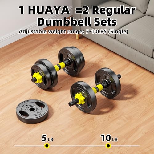 HUAYA Adjustable Dumbbell Set, 10-90lbs Free Weights with Connector – 4 in 1 Dumbbells, Barbell, Kettlebell & Push Up Stan...