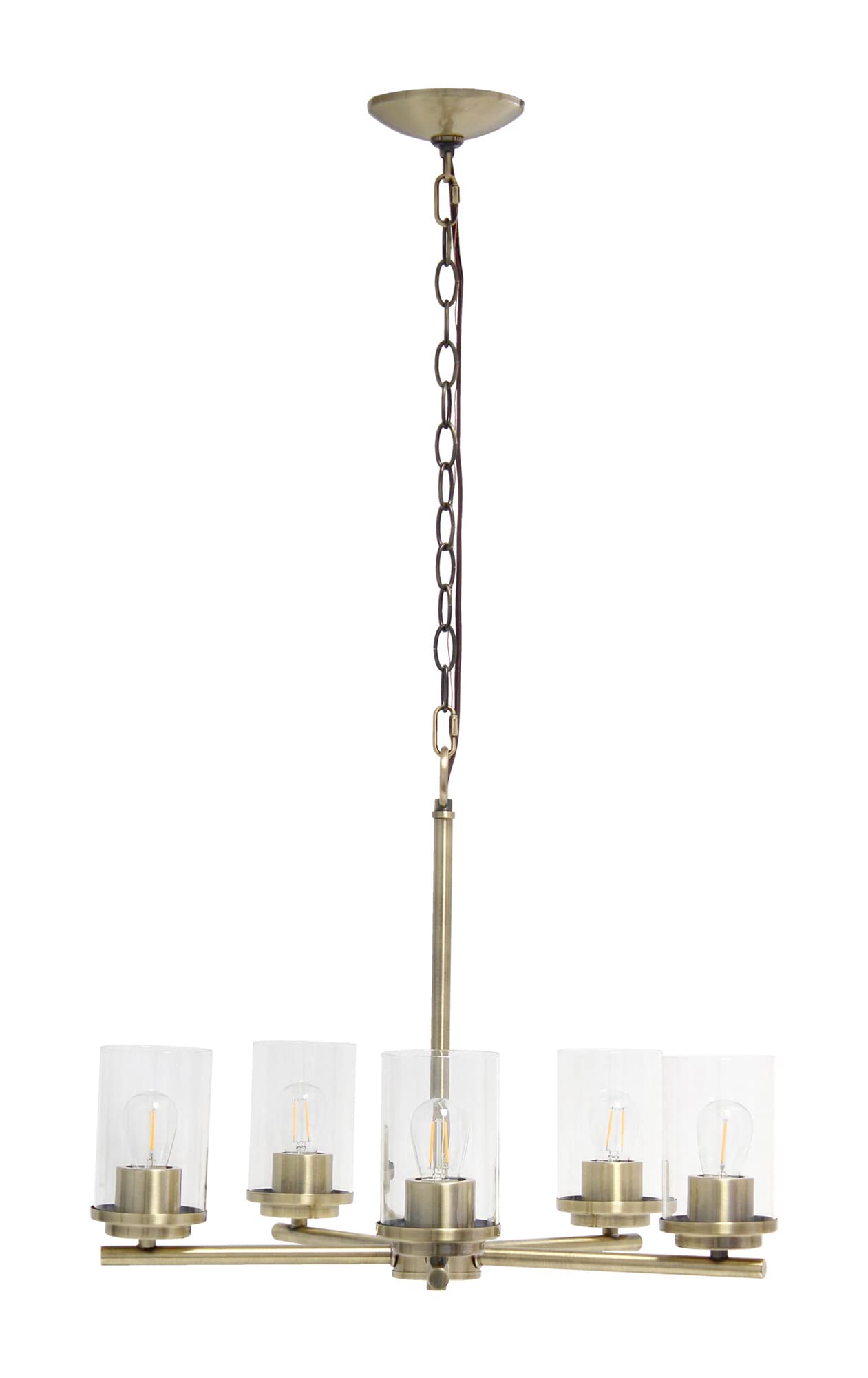 LALIA HOME 5-Light Pendant Chandelier, Clear Glass & Antique Brass, 20.5in x 20.5in x 64in, Model 1270-LHP-3013-