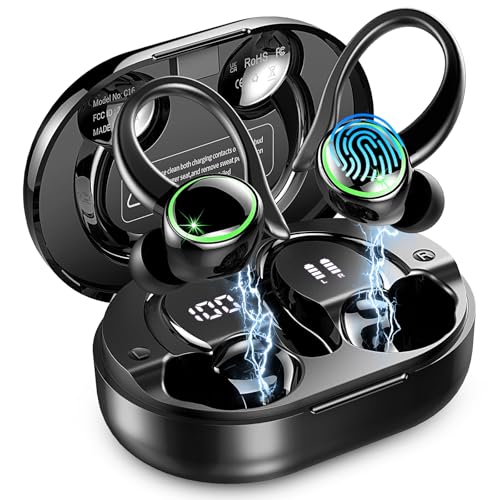 Wireless Earbuds Sports, Bluetooth 5.4 Headphones Hifi Stereo, 50H Playback Over-Ear buds with ENC Noise Cancelling Mic, E...