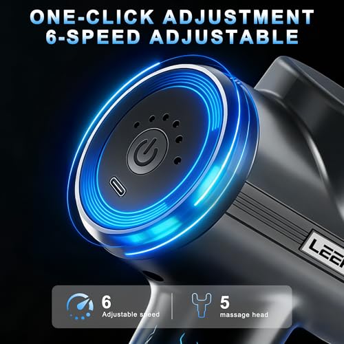 LEERCON Massage Gun with Heat, Deep Tissue Massager Gun Back Massager for Pain Relief with 5 Interchangeable Heads & 6 Spe...