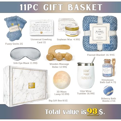AHAGIFTREE Gift Baskets for Women,11PC Care Package,Think of You, Surgery Recovery Gifts for Women,Get Well Soon After Sur...