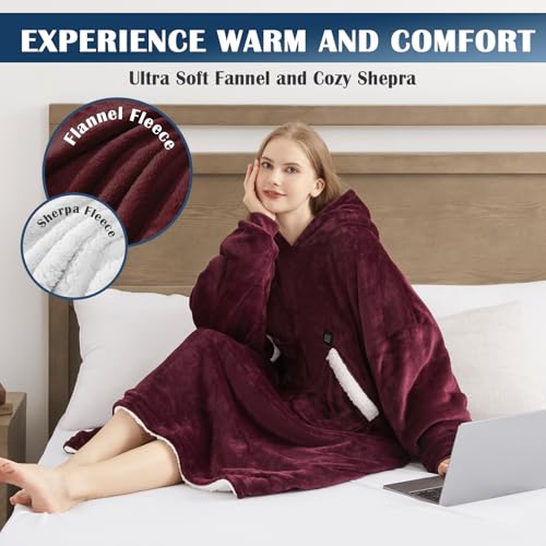 Homemate Heated Wearable Blanket Hoodie - with Battery Pack 7.4V - Oversized Electric Blanket Hoodie for Women Men - Warm ...