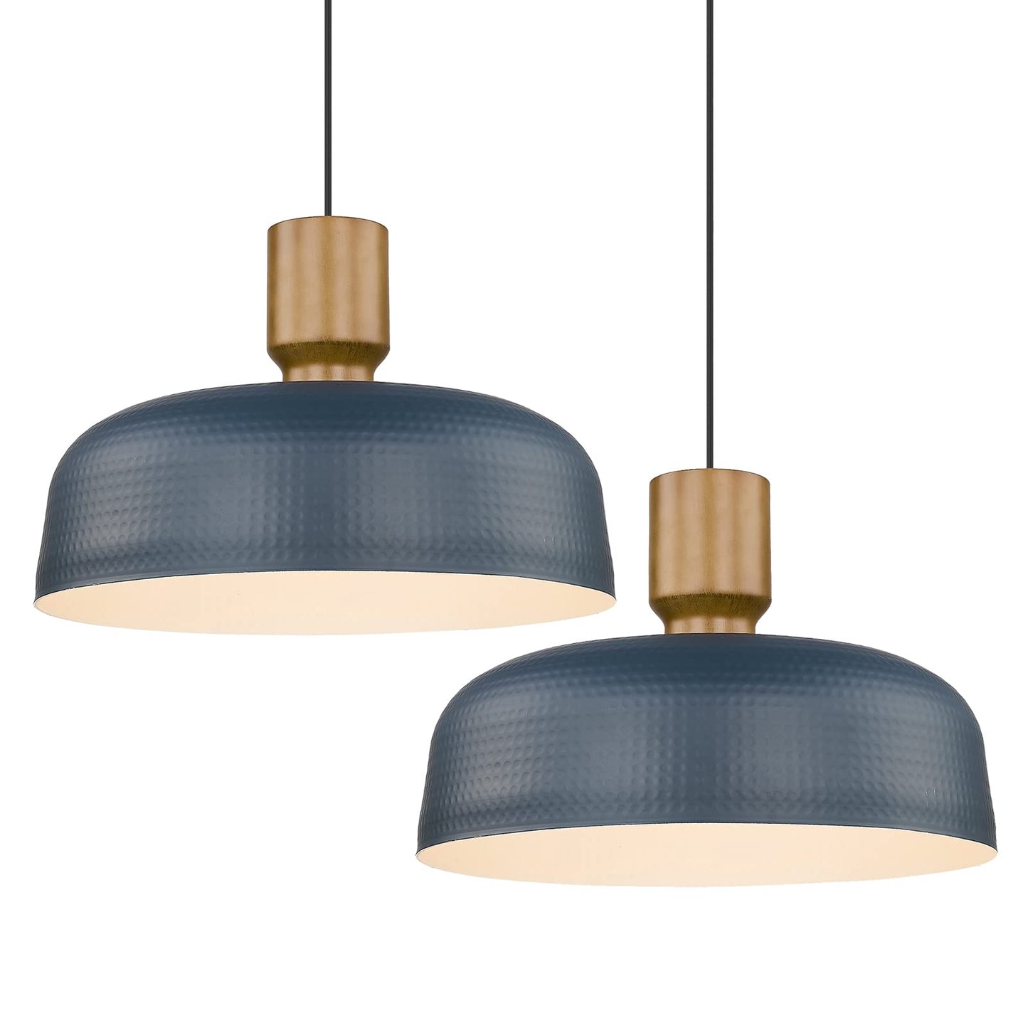 Darkaway Large Industrial Pendant Light Fixtures With Hammered Metal Shade  2 Pack Blue 18.1Inch Oversized Pendant Lighting For Kitchen Island Hanging Lamp Adjustable Height