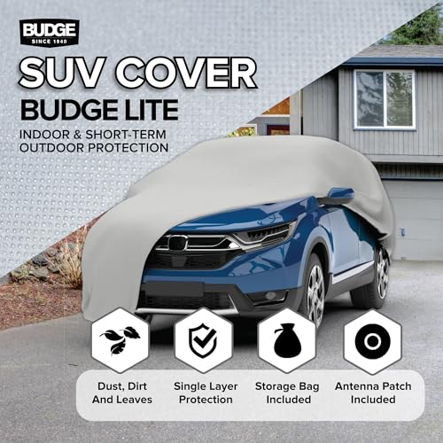 Budge Lite SUV Car Cover, Single-Layer Breathable Indoor Dust Proof Protection, Lightweight Non-Abrasive Fabric, Fits SUVs up to 186" L x 59" W x 60" H, Gray