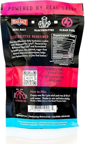 REDMOND Re-Lyte Hydration Electrolyte Powder Mix (Mixed Berry) 30 Stick Pack