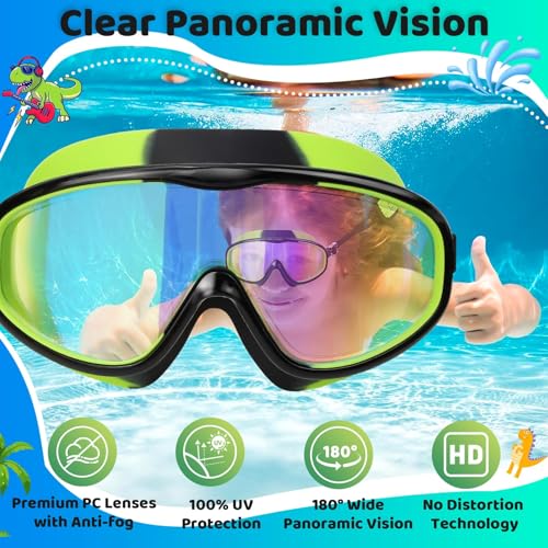 Vvinca Kids Swim Goggles with Fabric Strap No Tangle Pain-Free, Anti-Fog Swimming Pool Goggle No Leak for Toddlers Girls Boys