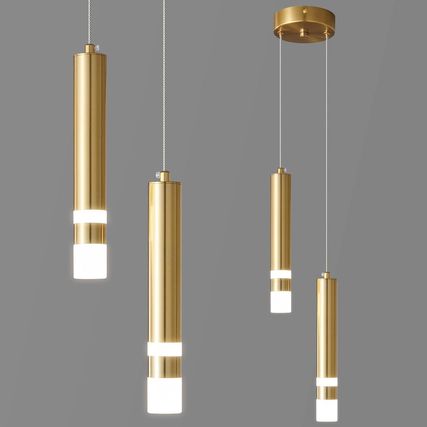 Liangmh Modern Pendant Light Kitchen Fixture Dimmable Led Gold Mini Pendant Lighting Fo Kitchen Island Bedroom Bedside Table Small Pendant Lights (2-Light)