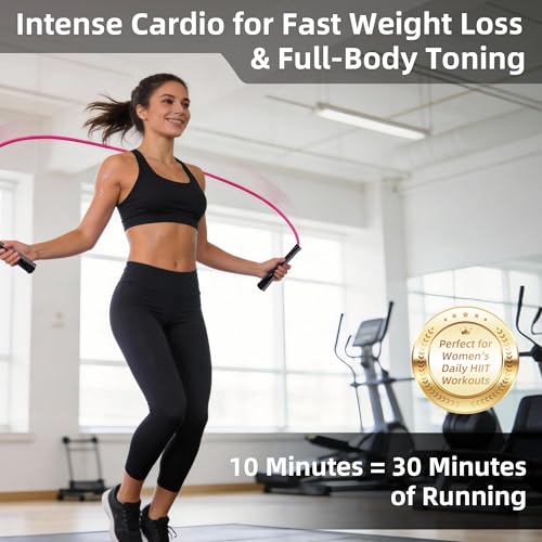 YUEDONG 5mm Adjustable Weighted Jump Rope for Women Fitness - Tangle-Free PVC Skipping Rope with Matte Frosted Ergonomic A...