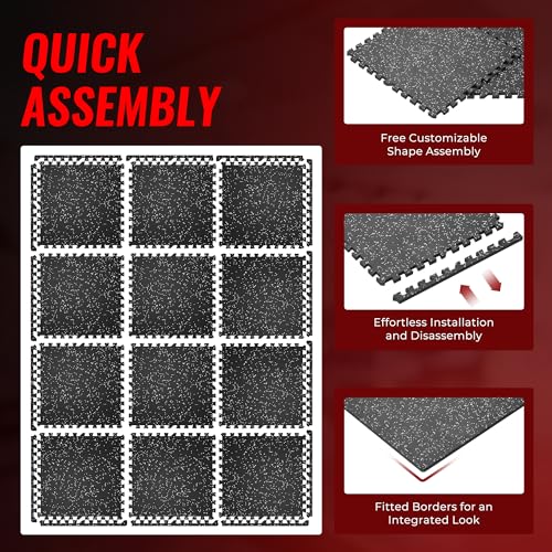 SUPERJARE 0.56'' Thick 12 Pcs 48 Sq Ft Rubber Top Exercise Equipment Mats, High Density EVA Foam Mats with Rubber Top, Int...