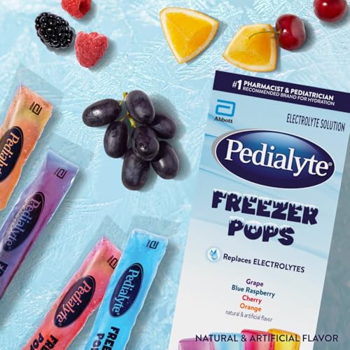 Pedialyte Electrolyte Solution Freezer Pops, Hydration Variety Pack— Grape, Blue Raspberry, Cherry, Orange, Pack of 16