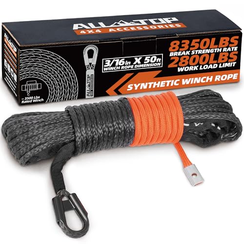 ALL-TOP Synthetic Winch Rope Cable, 3/16" x50ft, 8350LBS Winch Replace Line with Protective Sleeve for Offroad Vehicle ATV...