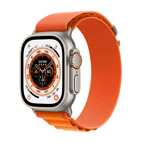 Apple Watch Ultra [GPS + Cellular 49mm] Titanium Case with Orange Alpine Loop, Small (Renewed)