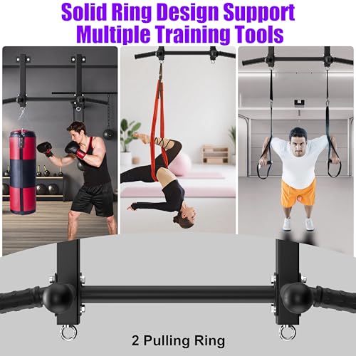 HWOOUSA Joist Mounted Pull Up Bar, 650lbs Heavy Duty Strength Training Pullup Bars, Multi-Grip Chin Up Bar for Home Gym, G...