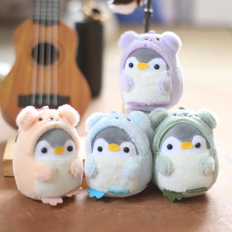 HSYHERE Super Cute Kawaii Wearing Clothes Cosplay Soft Plush Penguin Keychain, Funny Lucky Penguin Key Chain Valentine Lovers Christmas Birthday Gift Keyring Bag Pendant Car Key Ring -Purple
