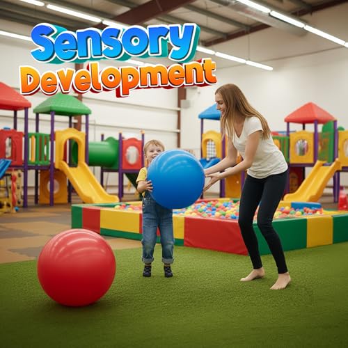 PlayBolt Jumbo 18-Inch Playground Balls (2 Pack, Red & Blue) - Giant Large Inflatable Rubber Kickball for Kids and Toddler...