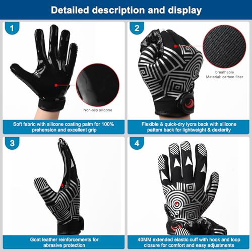 SPOMAT Youth Football Gloves Kids Silicone Grip Receiver Gloves with Super Stick Ability for Best Game Experience