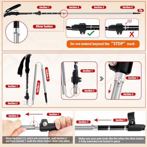 Collapsible Trekking Poles for Hiking - Lightweight Foldable Hiking Poles, 2 Pack Adjustable Aluminum Walking Sticks with ...