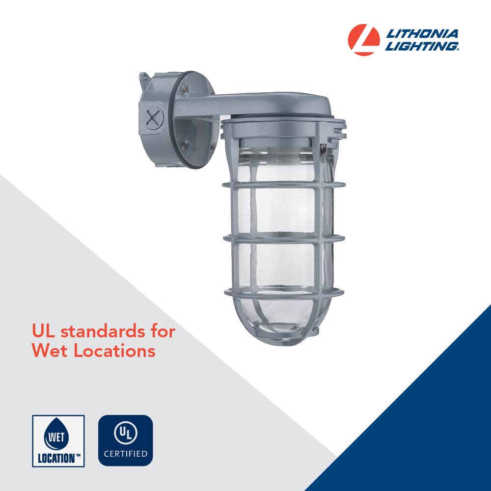 Lithonia Lighting VW150I M12 Vapor Tight Wall Lamp, 150W Max, Gray, Indoor/Outdoor Use, Industrial Style, Includes Junction Box